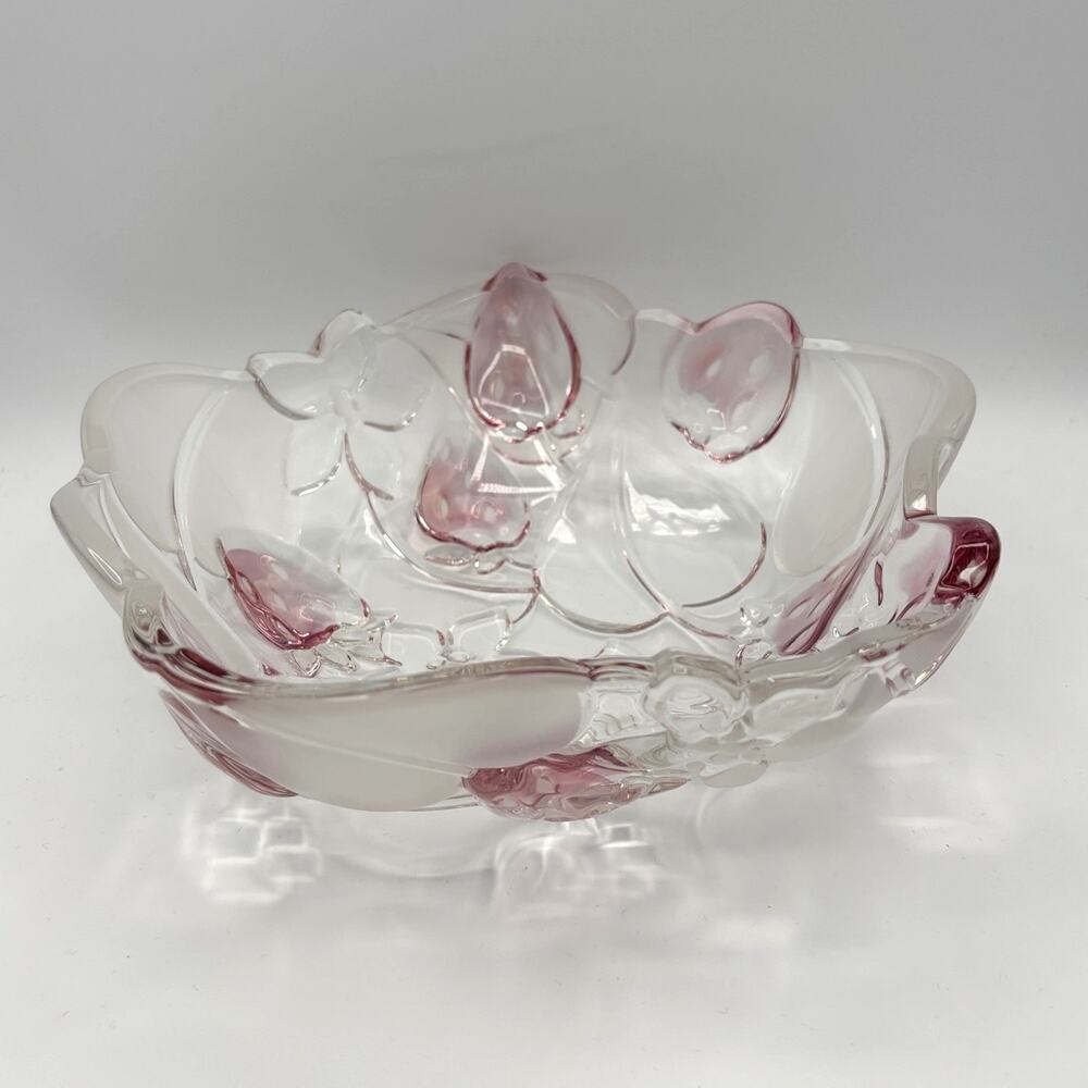 Vintage 9" Bowl Frosted Glass and Strawberry Serving Candy Catch-all